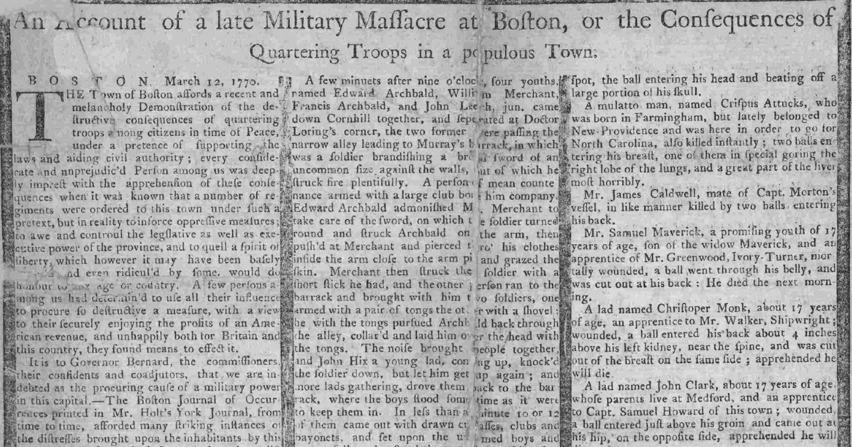Account of the Boston Massacre Primary Source Questions
